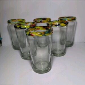 Orion Mexican Glassware Confetti Rim Perfecto Tumbler 16 oz. -  Set of 6